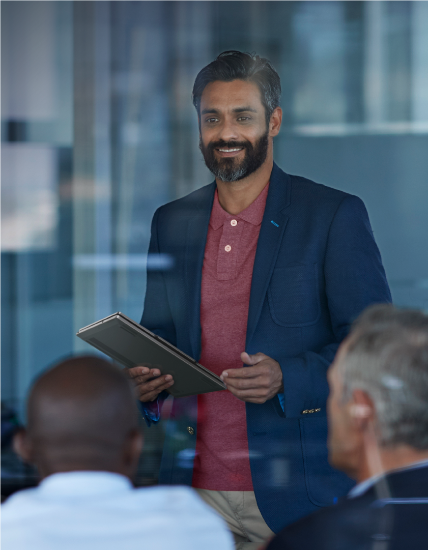 Businessman holding laptop